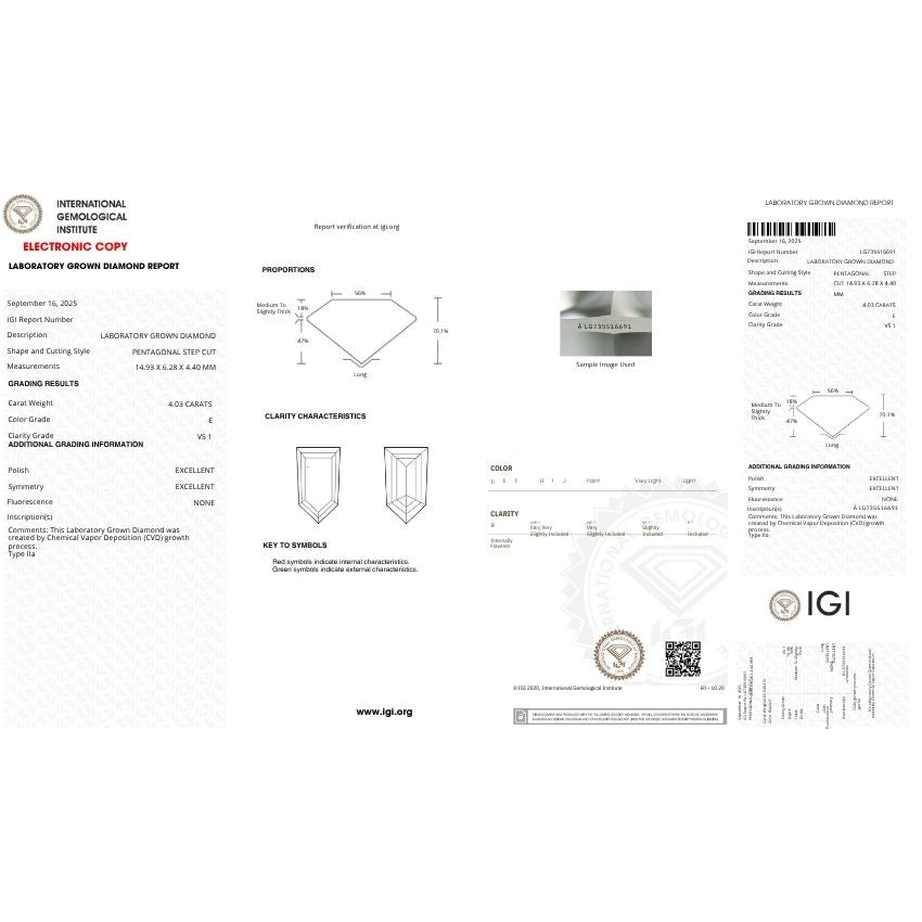 Mirano Jewels 4.03 Carat Bullet Lab Grown Loose Diamond E Color VS1 Clarity IGI Certified