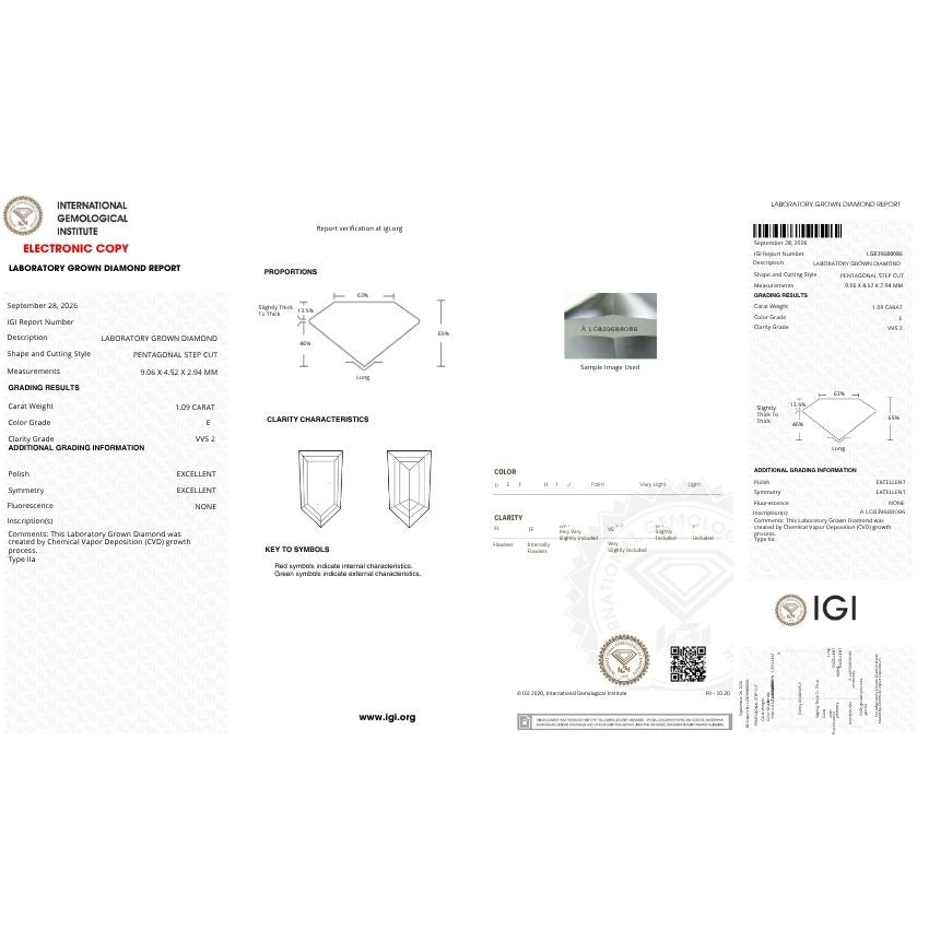Mirano Jewels 1.09 Carat Bullet Shaped Lab Grown Diamond E Color VVS2 Clarity IGI Certified