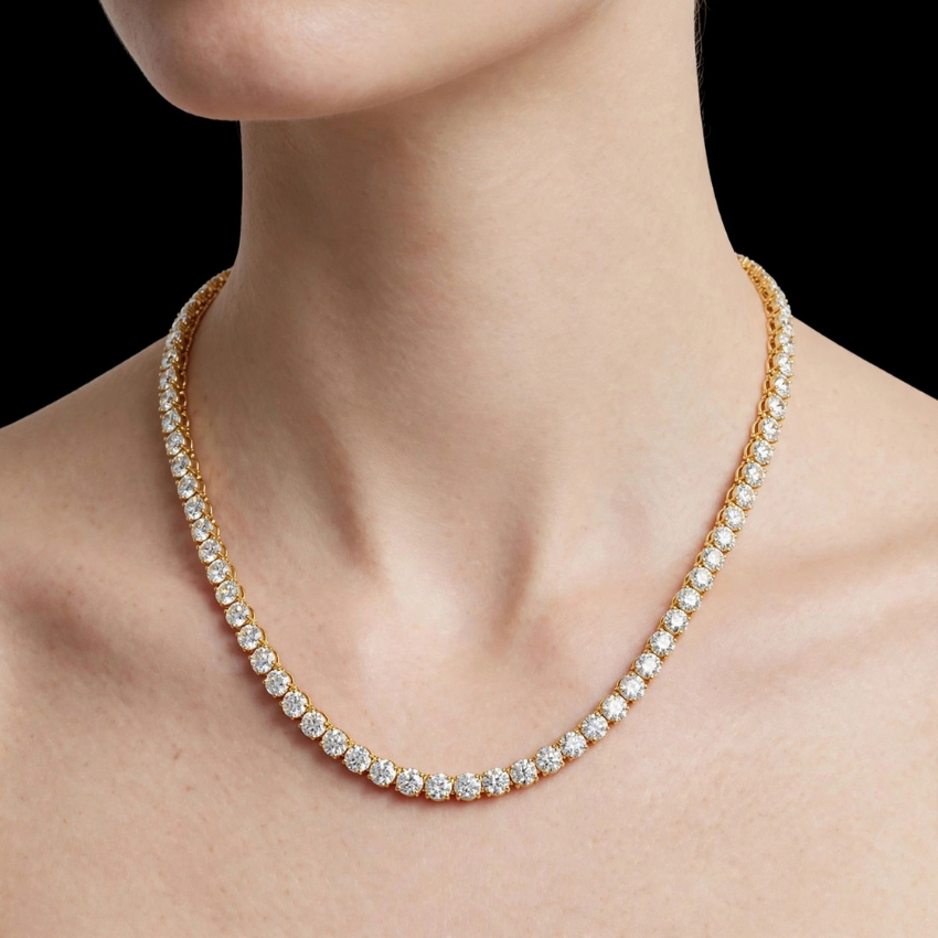Mirano Jewels Exclusive TCW 67.20CT Lab Grown Diamond Tennis Necklace in 9K Gold