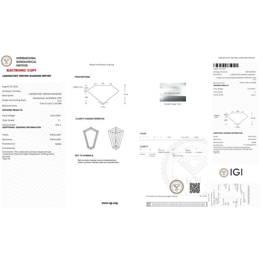 Mirano Jewels 1.05 Carat E Color VVS2 Clarity Shield Loose Lab Grown Diamond IGI Certified