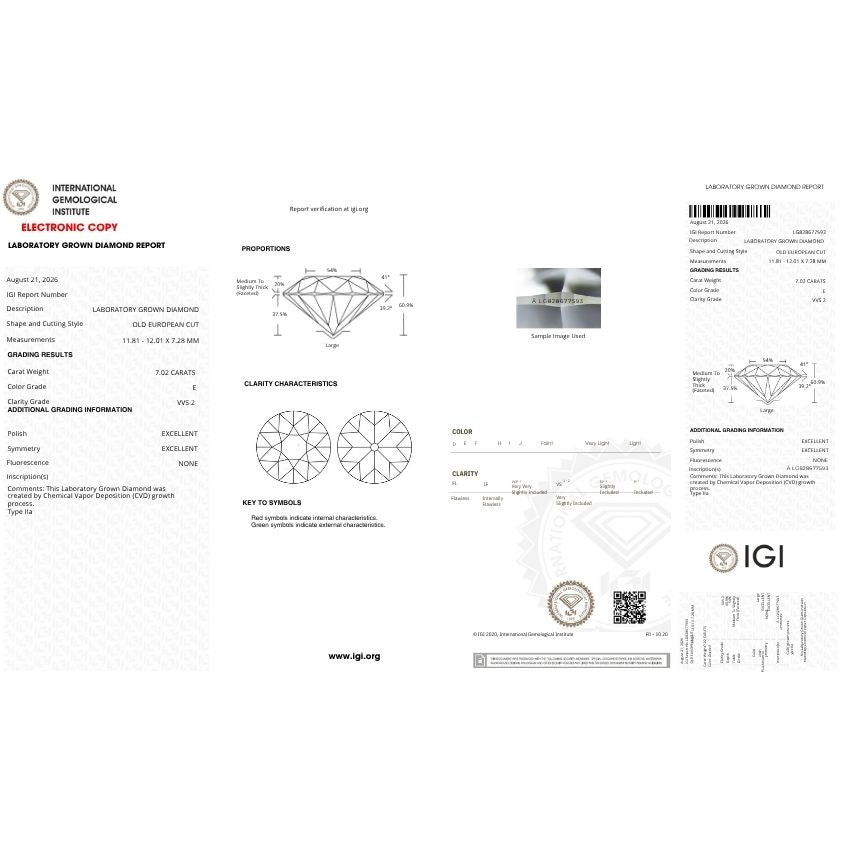 Mirano Jewels 7.02 Carat Eurocut Lab Grown Diamond E Color VVS2 Clarity Loose Diamond