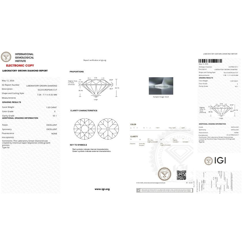 Mirano Jewels 1.50 Carat Eurocut Lab Grown Diamond E Color VS1 Clarity Loose Diamond