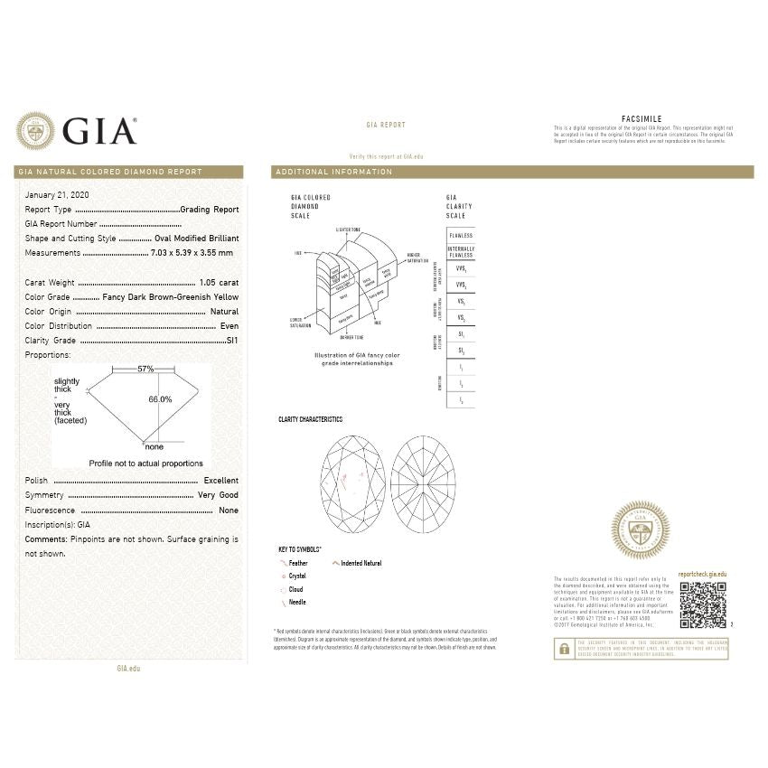 Mirano Jewels 1.05ct Oval Cut Fancy Dark Greenish Other Diamond SI1 Clarity GIA Certified