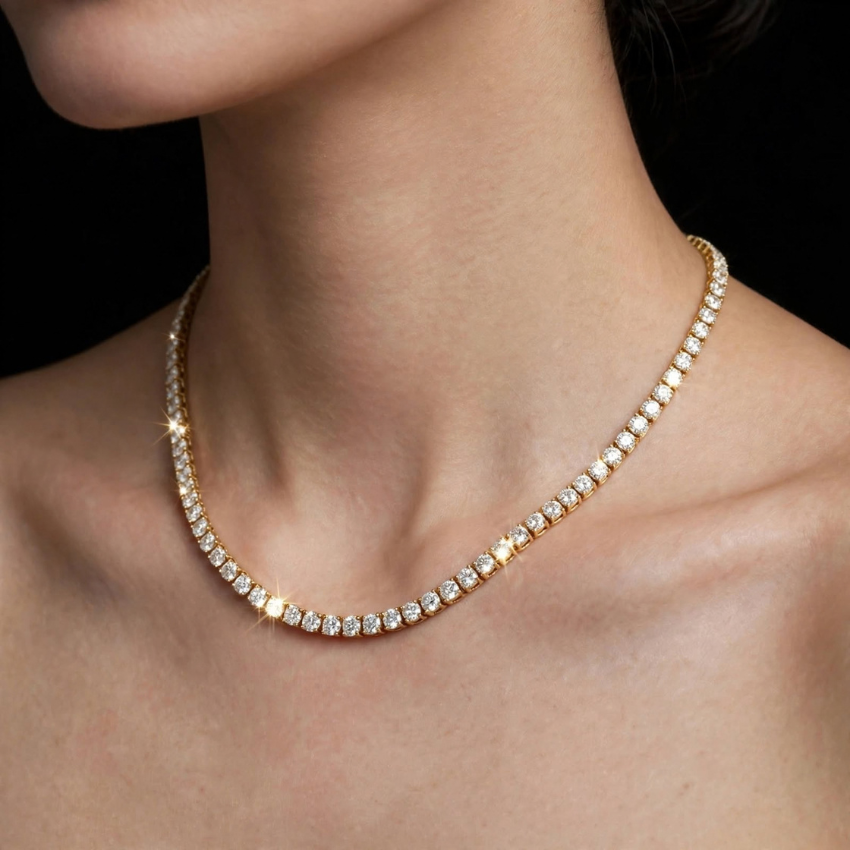 Mirano Jewels 9K Gold Studded 14.00CT Premium Diamond Tennis Necklace