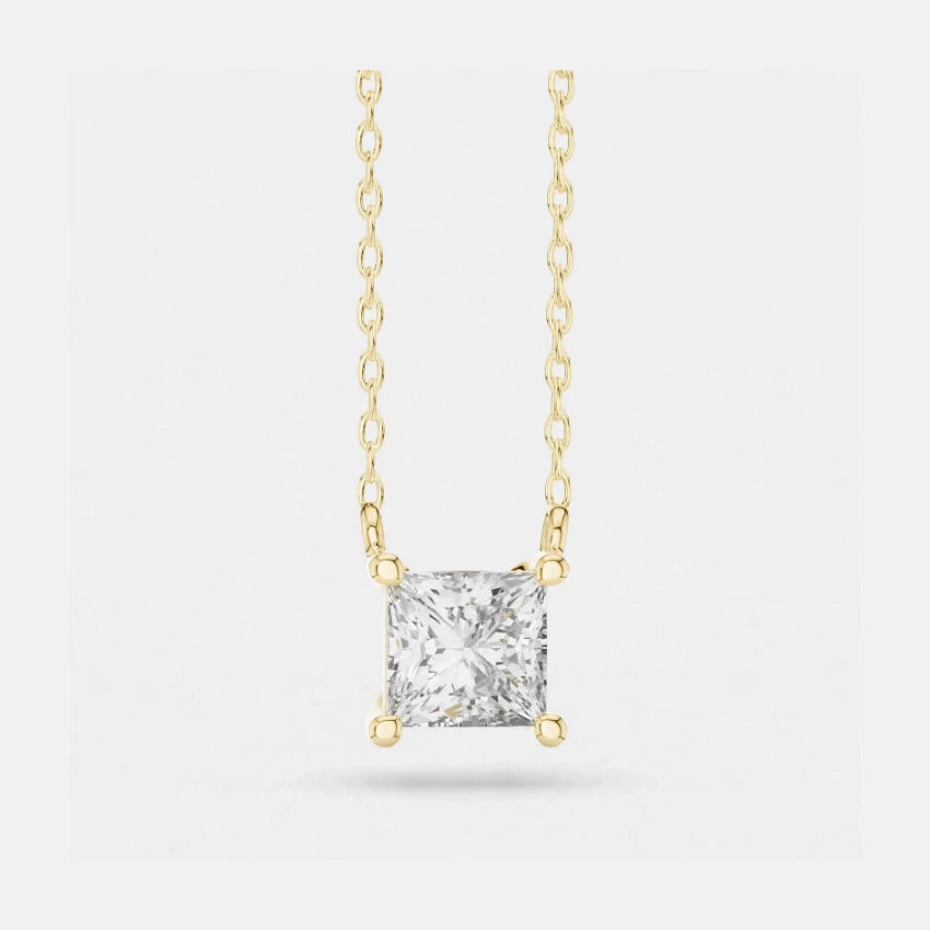 2.50 CT E Color VS1 Princess Cut Lab Diamond Pendant Necklace in 18K Gold