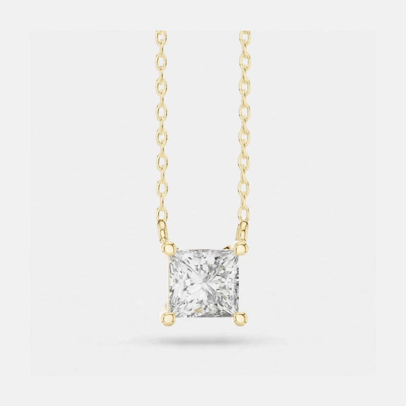 2.50 CT E Color VS1 Princess Cut Lab Diamond Pendant Necklace in 18K Gold