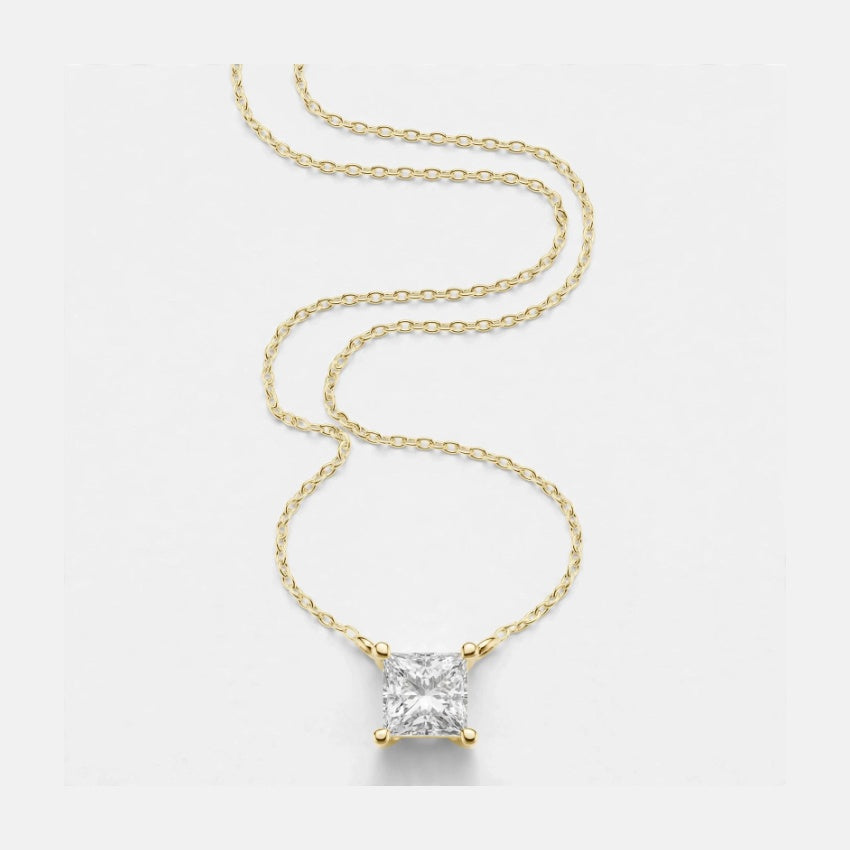 2.50 CT E Color VS1 Princess Cut Lab Diamond Pendant Necklace in 18K Gold