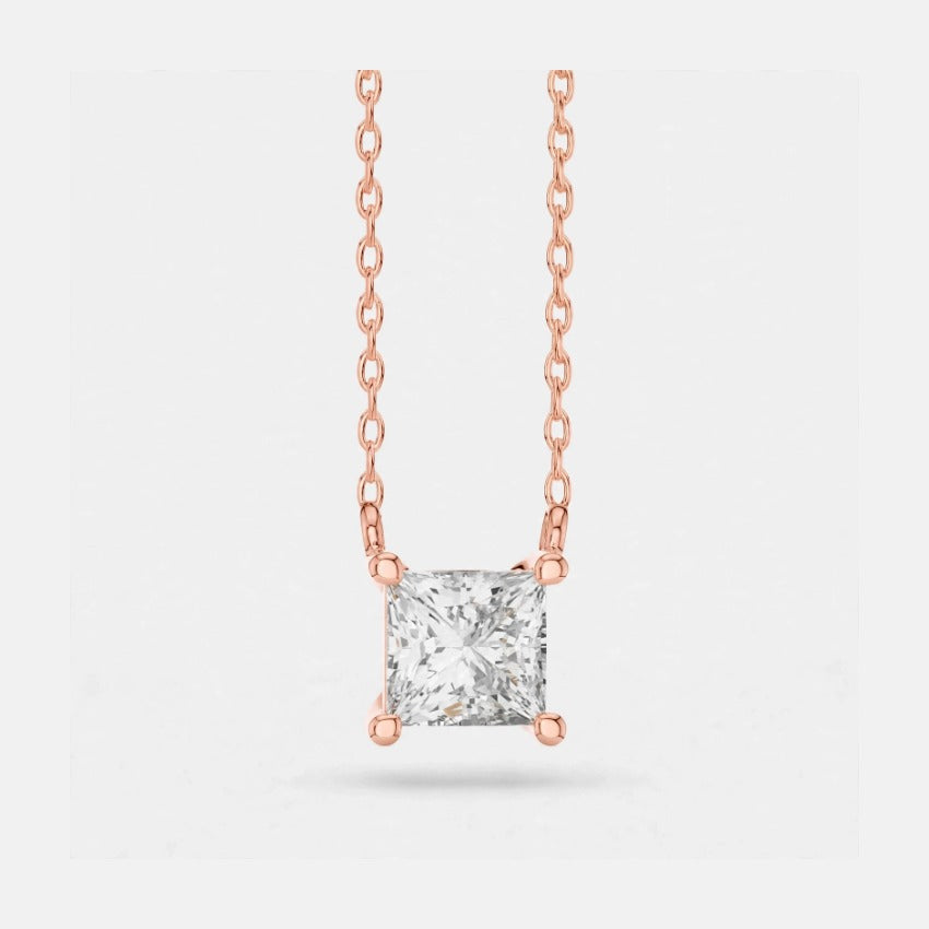 2.50 CT E Color VS1 Princess Cut Lab Diamond Pendant Necklace in 18K Gold