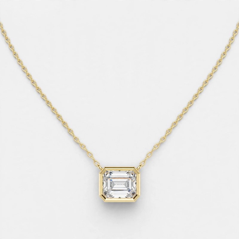 2.50 CT E Color VS2 Emerald Cut Lab Grown Diamond Pendant Necklace in 14K Gold