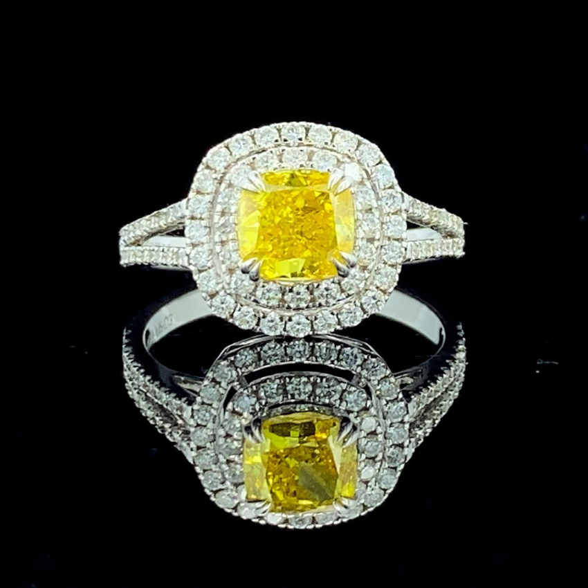 Mirano Jewels TCW 1.76 Carat Fancy Vivid Yellow Diamond Ring in 14K Gold