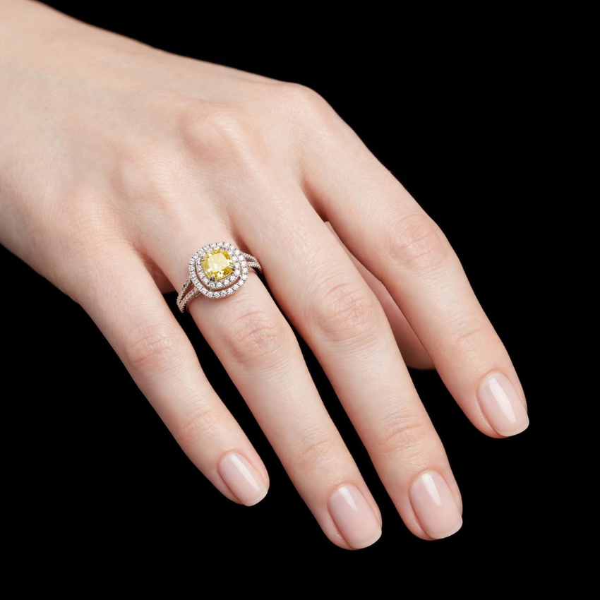 Mirano Jewels TCW 1.76 Carat Fancy Vivid Yellow Diamond Ring in 14K Gold