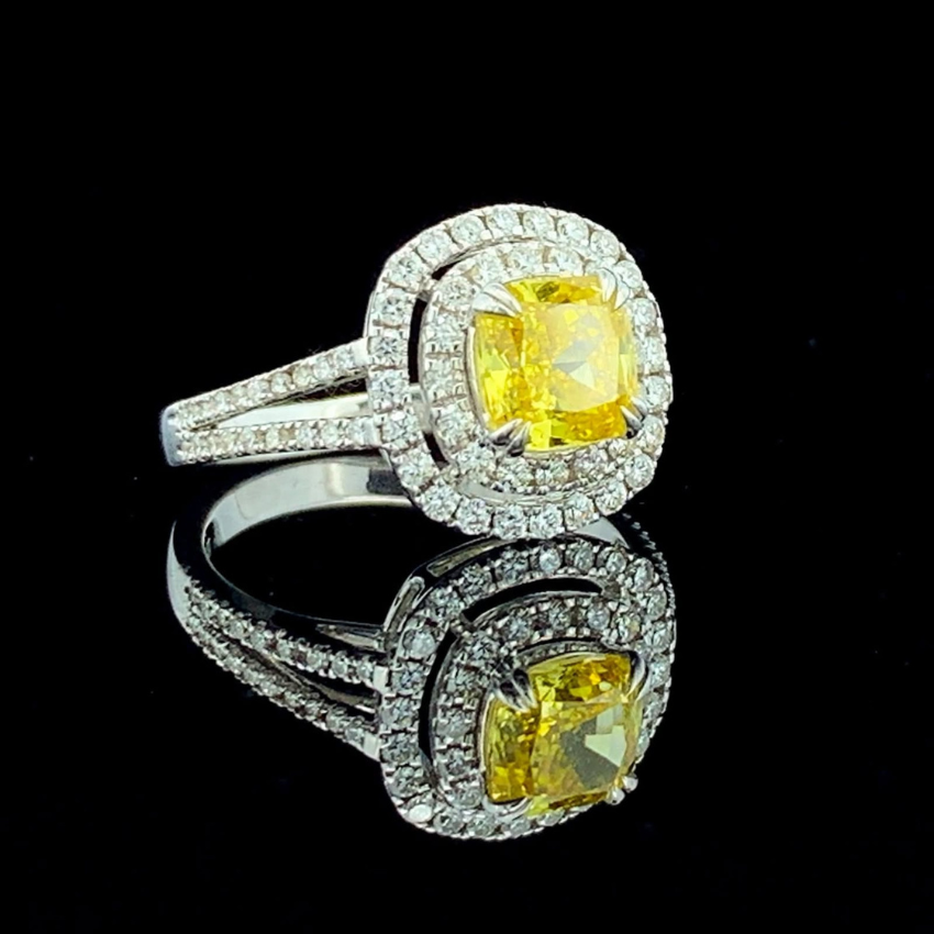 Mirano Jewels TCW 1.76 Carat Fancy Vivid Yellow Diamond Ring in 14K Gold