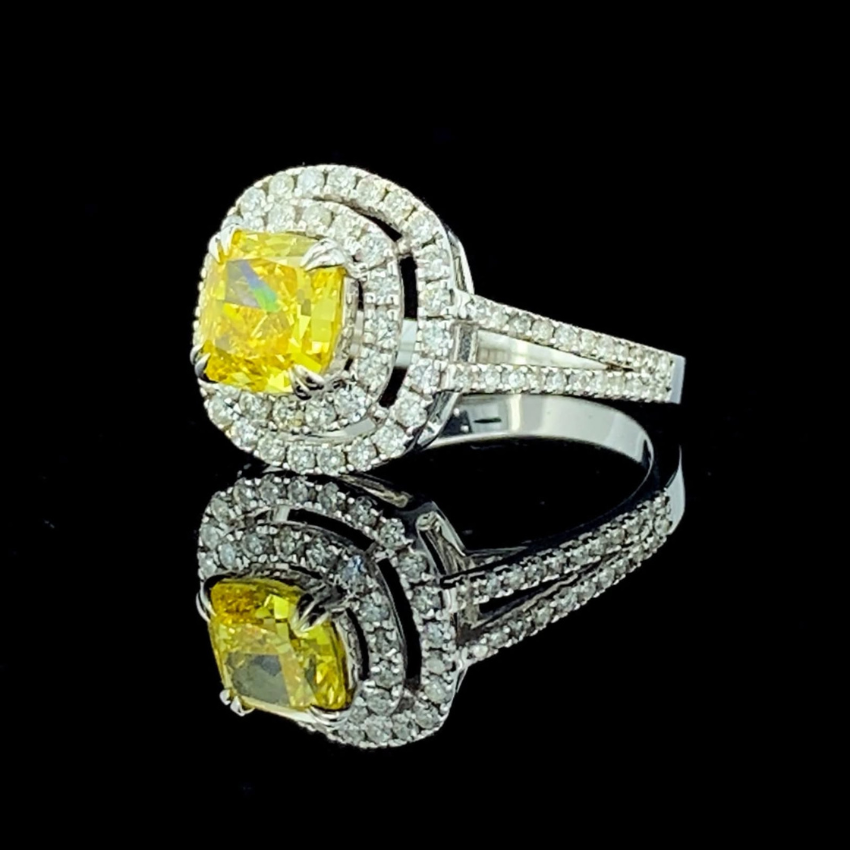 Mirano Jewels TCW 1.76 Carat Fancy Vivid Yellow Diamond Ring in 14K Gold