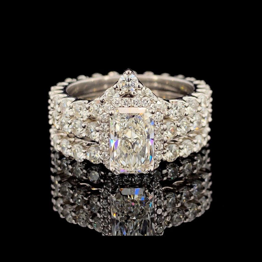 Mirano Jewels TCW 7.21 CT Lab Grown Diamond Halo and Band 3 Ring Stack 14K Gold