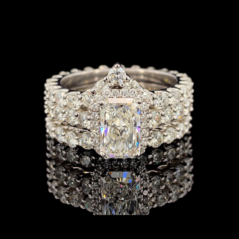Mirano Jewels TCW 7.21 CT Lab Grown Diamond Halo and Band 3 Ring Stack 14K Gold