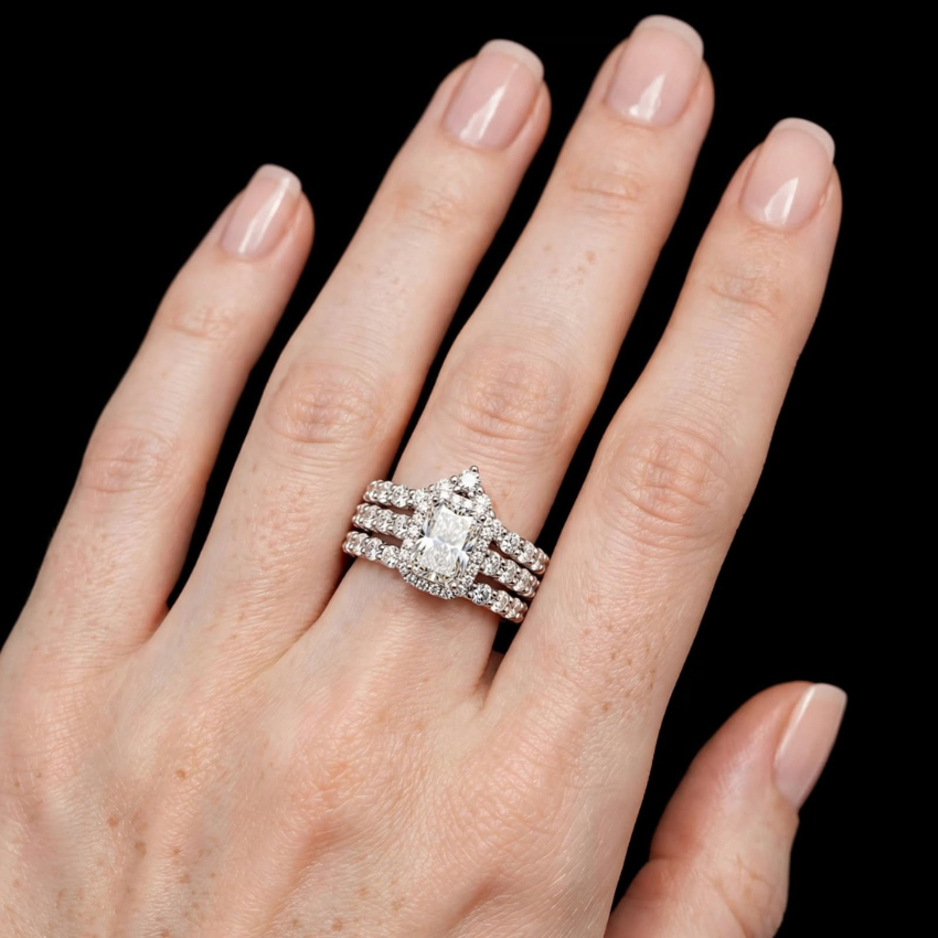 Mirano Jewels TCW 7.21 CT Lab Grown Diamond Halo and Band 3 Ring Stack 14K Gold