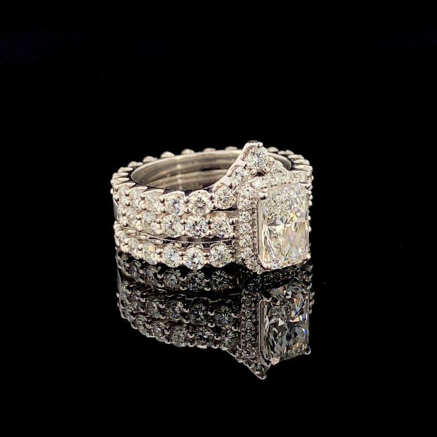 Mirano Jewels TCW 7.21 CT Lab Grown Diamond Halo and Band 3 Ring Stack 14K Gold