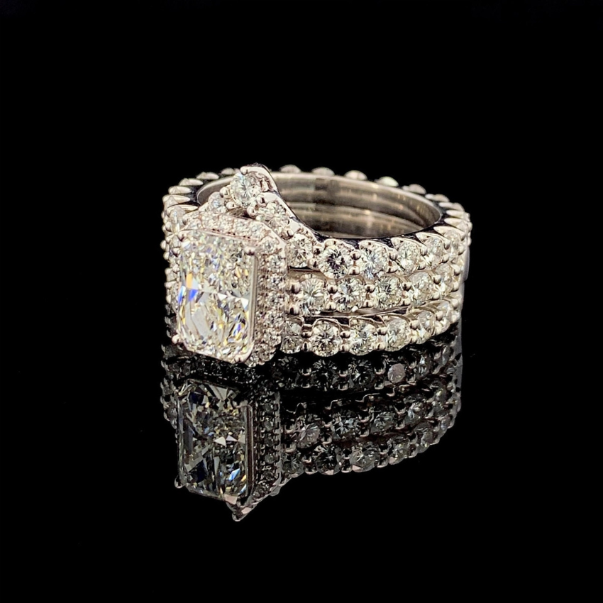 Mirano Jewels TCW 7.21 CT Lab Grown Diamond Halo and Band 3 Ring Stack 14K Gold