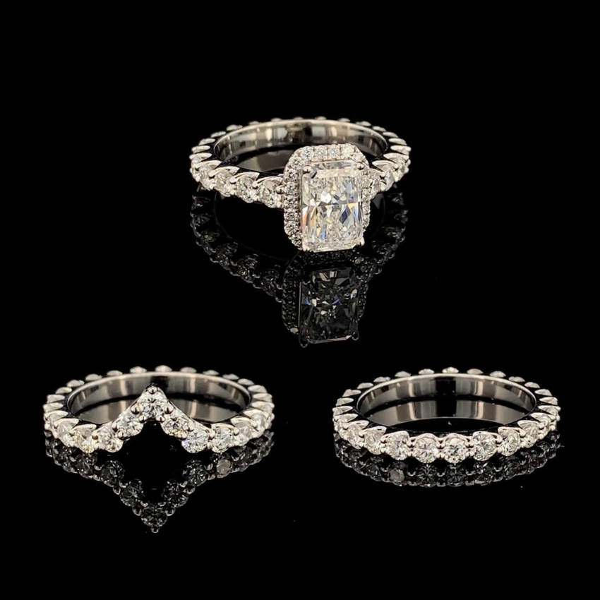 Mirano Jewels TCW 7.21 CT Lab Grown Diamond Halo and Band 3 Ring Stack 14K Gold