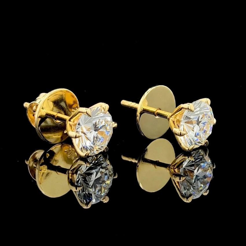 Mirano Jewels 1CT+1CT Each D VS1 Lab Grown Diamond Stud Earrings in 18K Gold IGI Certified