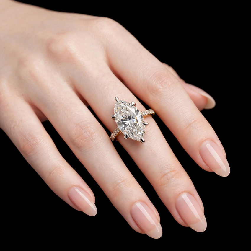Mirano Jewels TCW 11.05CT Luxury Marquise Cut Lab Grown Diamond Ring in 14K Gold