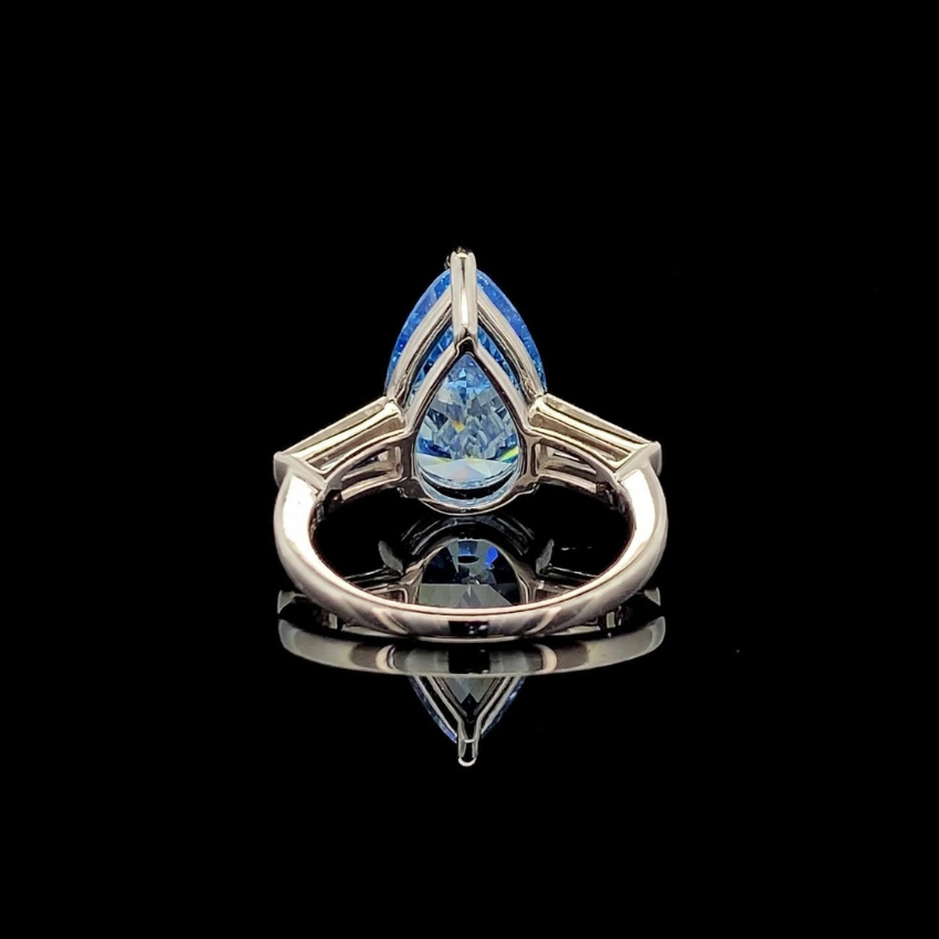 Mirano Jewels TCW 7.04CT Pear Cut Vvid Blue Diamond Ring in 14K Gold