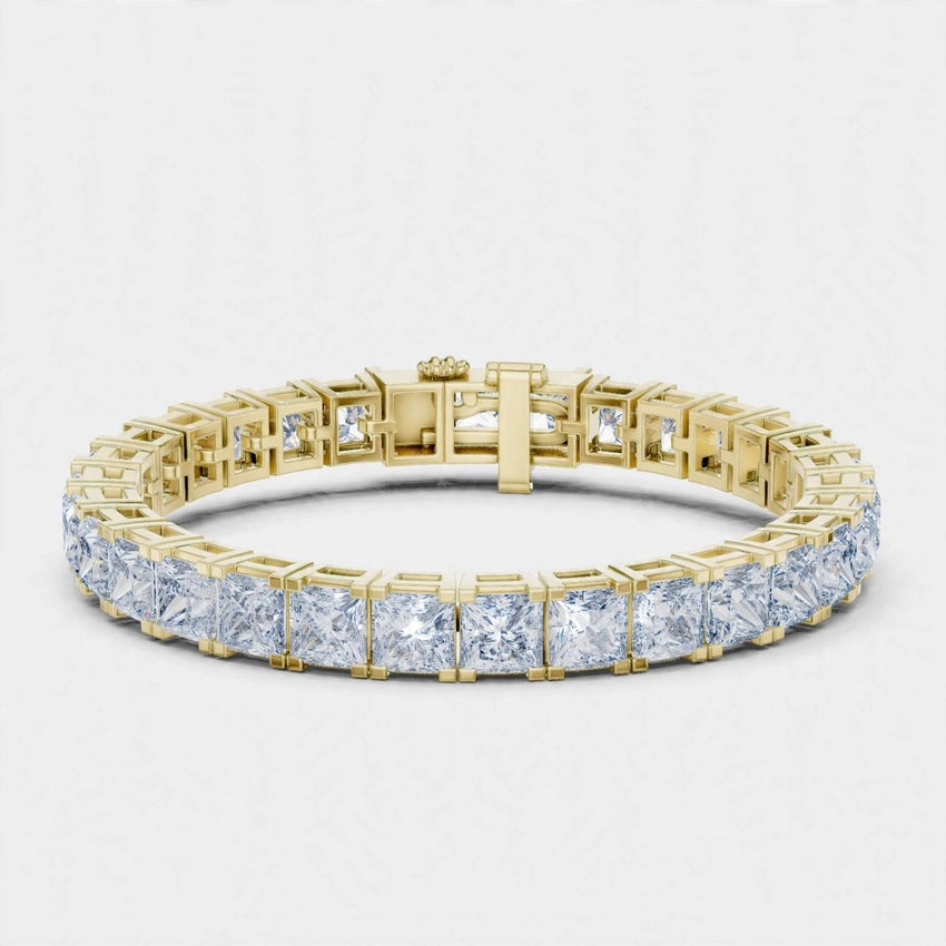 24.28 CT E Color VS2 Princess Cut Lab Grown Diamond Tennis Bracelet in 18K Gold