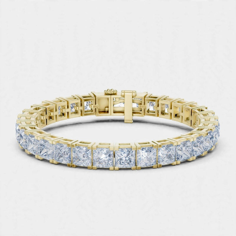 24.28 CT E Color VS2 Princess Cut Lab Grown Diamond Tennis Bracelet in 18K Gold