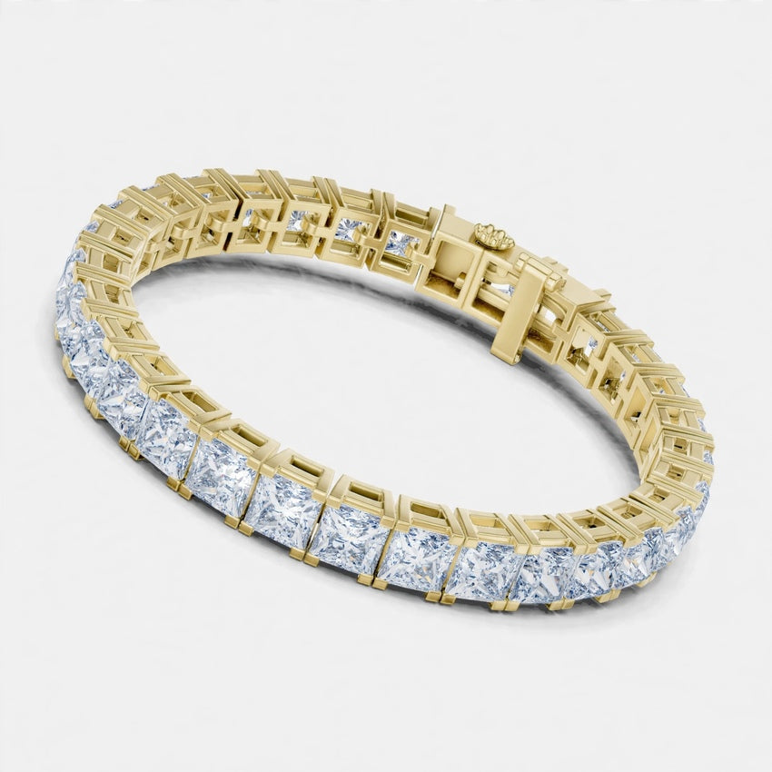 24.28 CT E Color VS2 Princess Cut Lab Grown Diamond Tennis Bracelet in 18K Gold