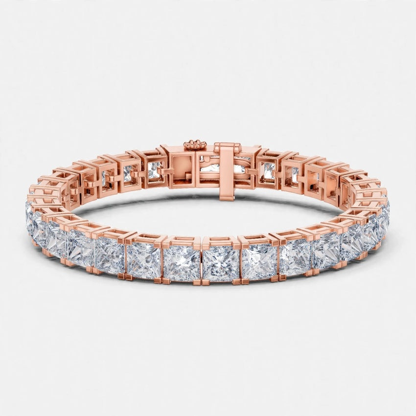 24.28 CT E Color VS2 Princess Cut Lab Grown Diamond Tennis Bracelet in 18K Gold