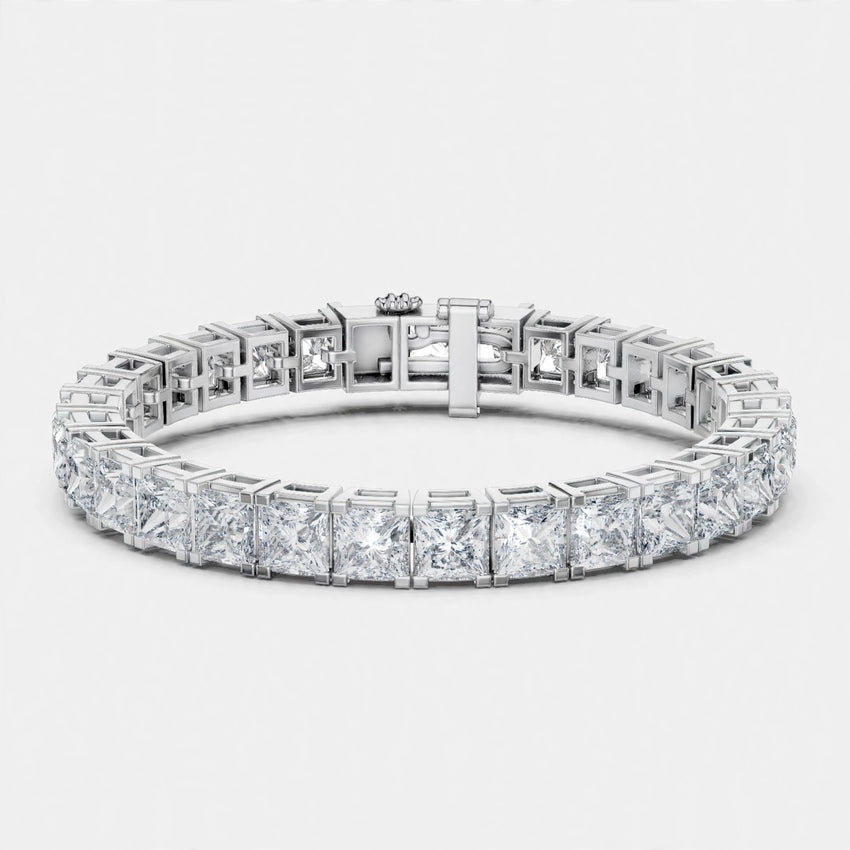 24.28 CT E Color VS2 Princess Cut Lab Grown Diamond Tennis Bracelet in 18K Gold