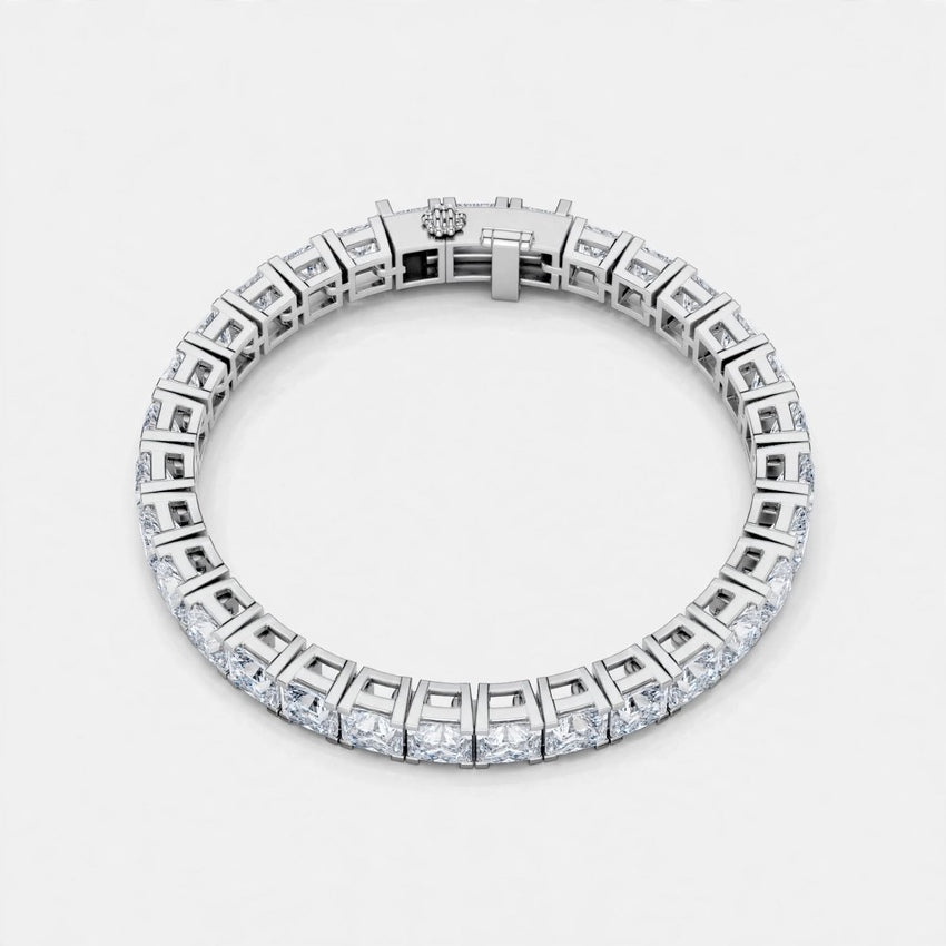 24.28 CT E Color VS2 Princess Cut Lab Grown Diamond Tennis Bracelet in 18K Gold