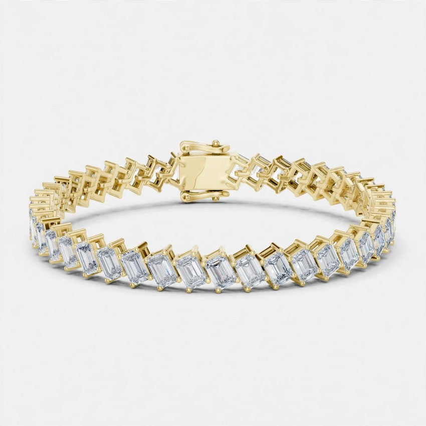7.52 CT E Color VS1 Emerald Cut Lab Grown Diamond Tennis Bracelet in 14K Gold