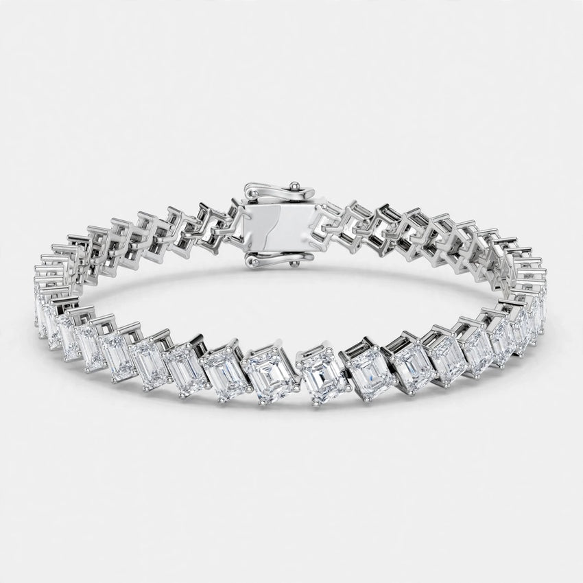 7.52 CT E Color VS1 Emerald Cut Lab Grown Diamond Tennis Bracelet in 14K Gold
