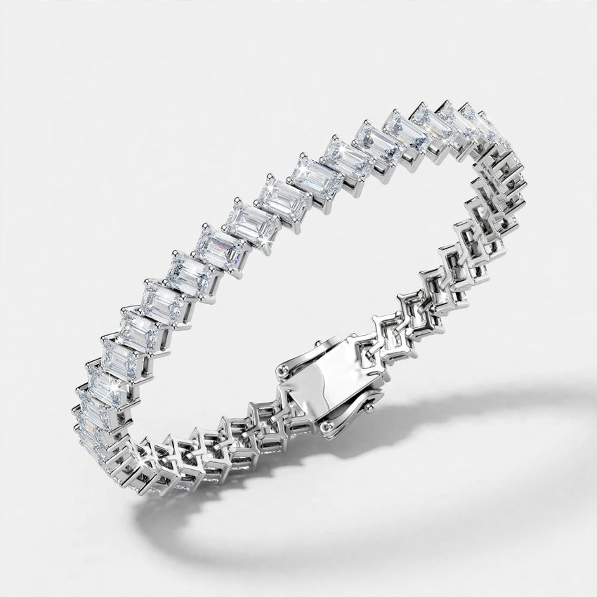 7.52 CT E Color VS1 Emerald Cut Lab Grown Diamond Tennis Bracelet in 14K Gold