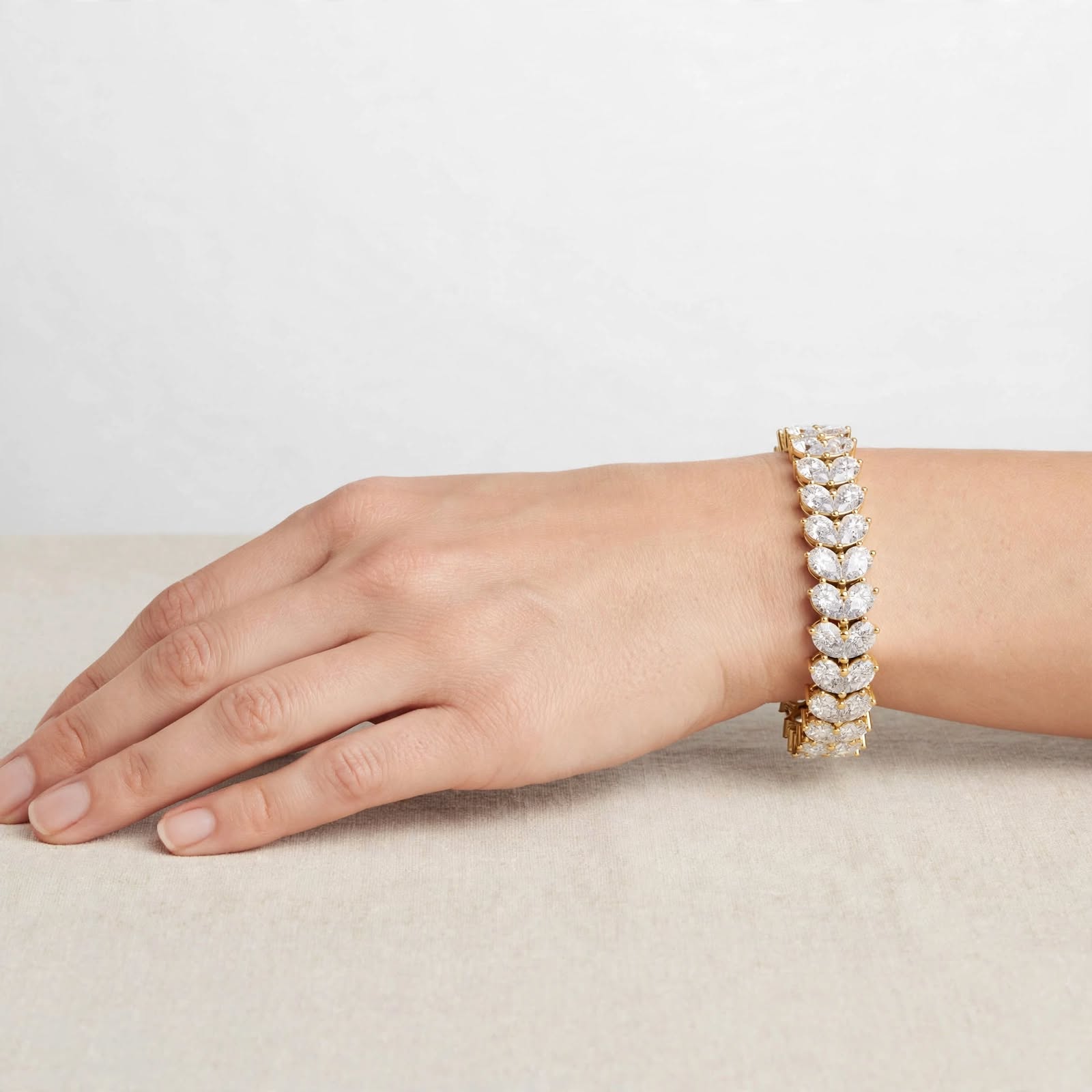 17.58 CT F Color VVS1 Pear Cut Lab Grown Diamond Tennis Bracelet in 18K Gold