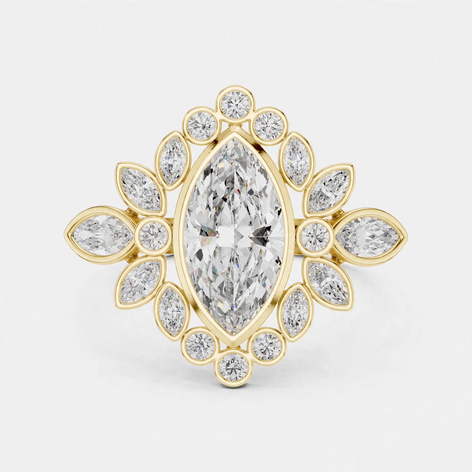 2.11CT F Color VS1 Clarity Floral Lab Grown Diamond Ring in 18K Gold