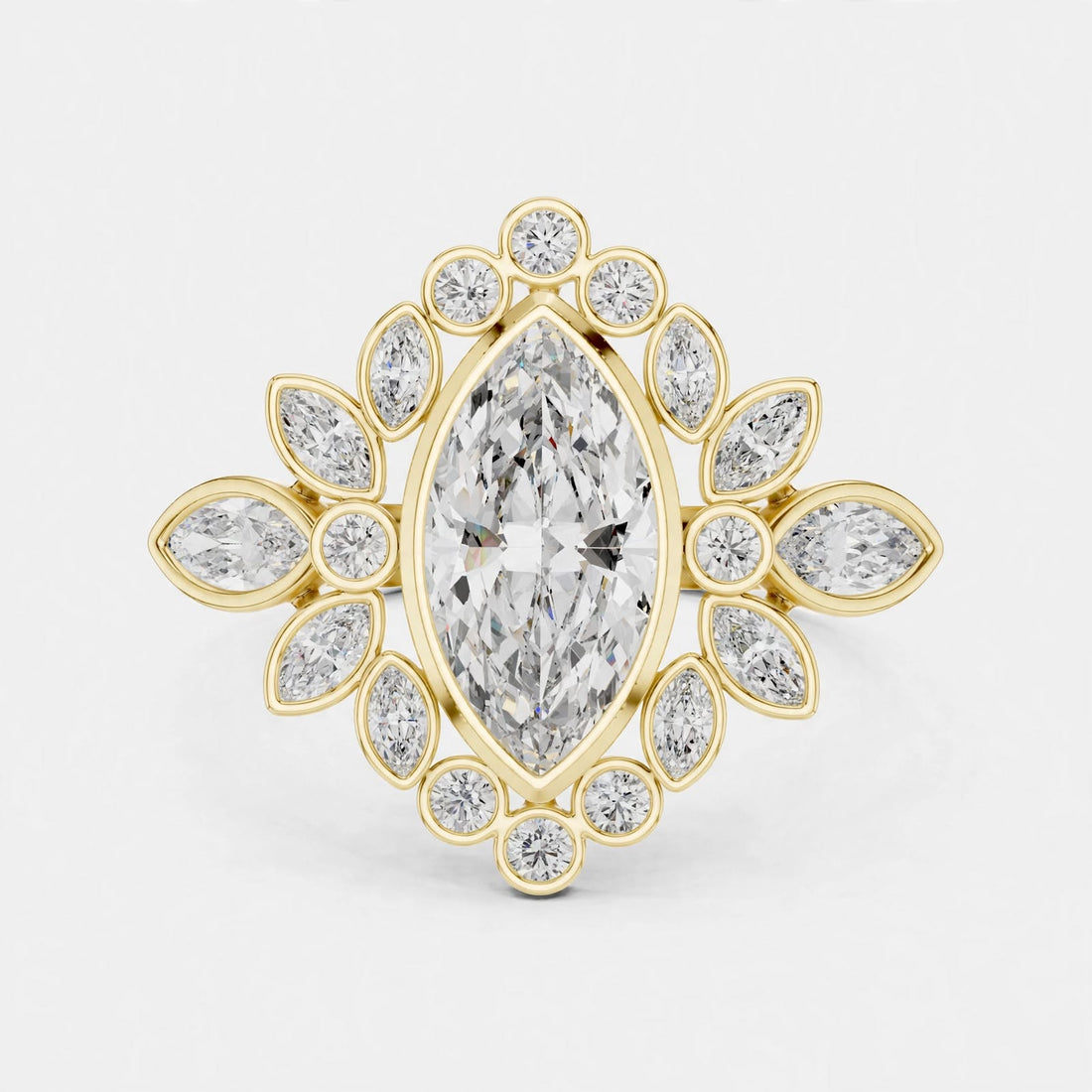 2.11CT F Color VS1 Clarity Floral Lab Grown Diamond Ring in 18K Gold