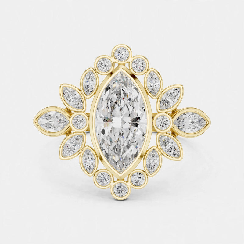 2.11CT F Color VS1 Clarity Floral Lab Grown Diamond Ring in 18K Gold