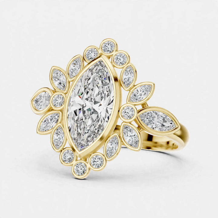 2.11CT F Color VS1 Clarity Floral Lab Grown Diamond Ring in 18K Gold