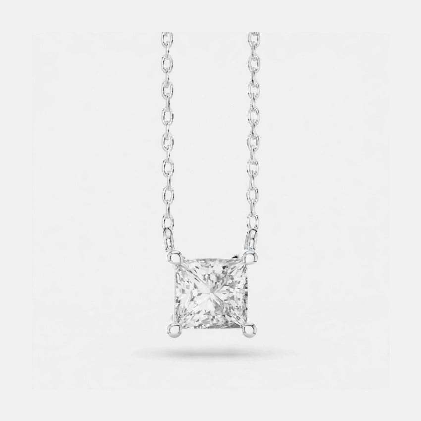 2.50 CT E Color VS1 Princess Cut Lab Diamond Pendant Necklace in 18K Gold