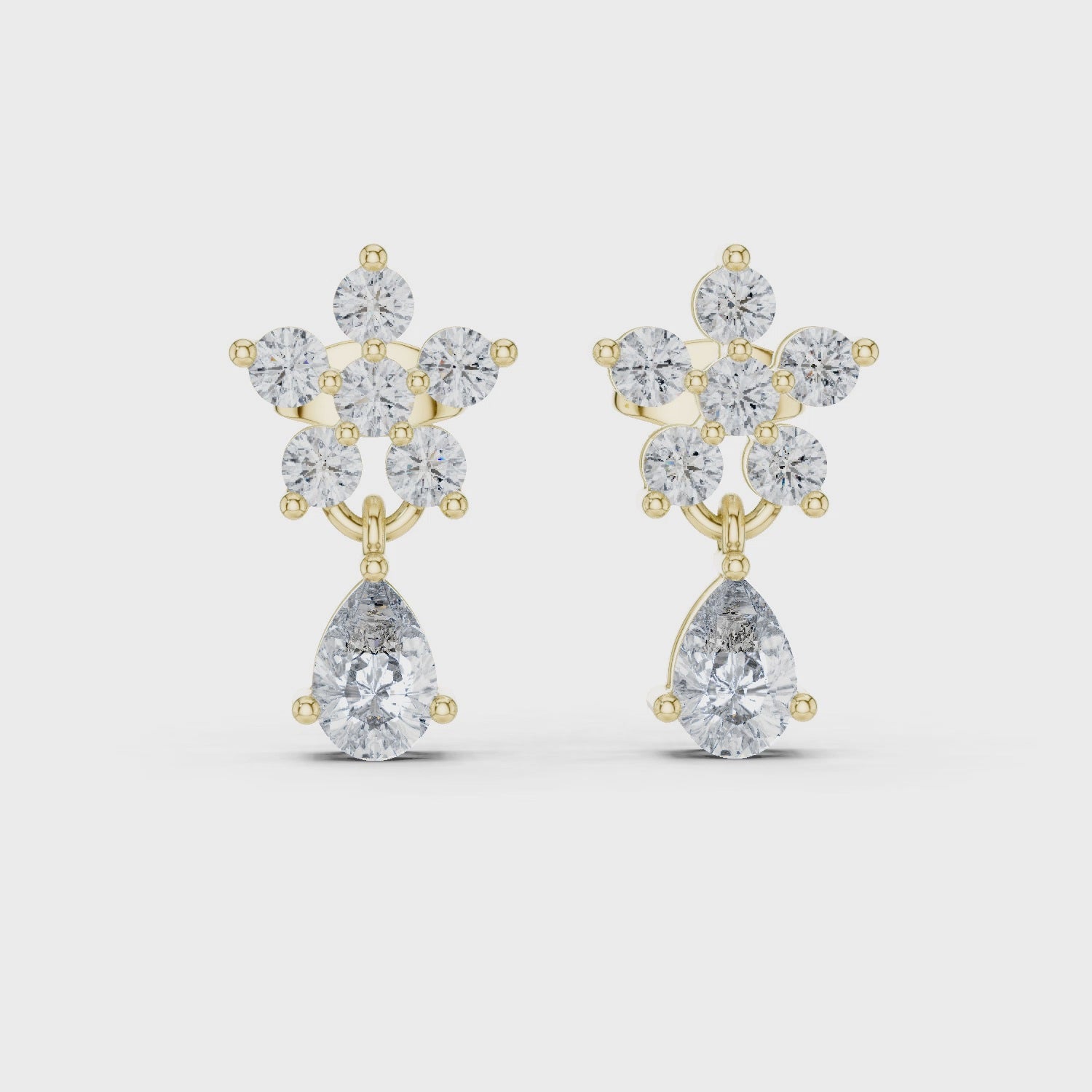 1.44CT Floral Lab Grown Diamond Drop Earrings in 18K Gold