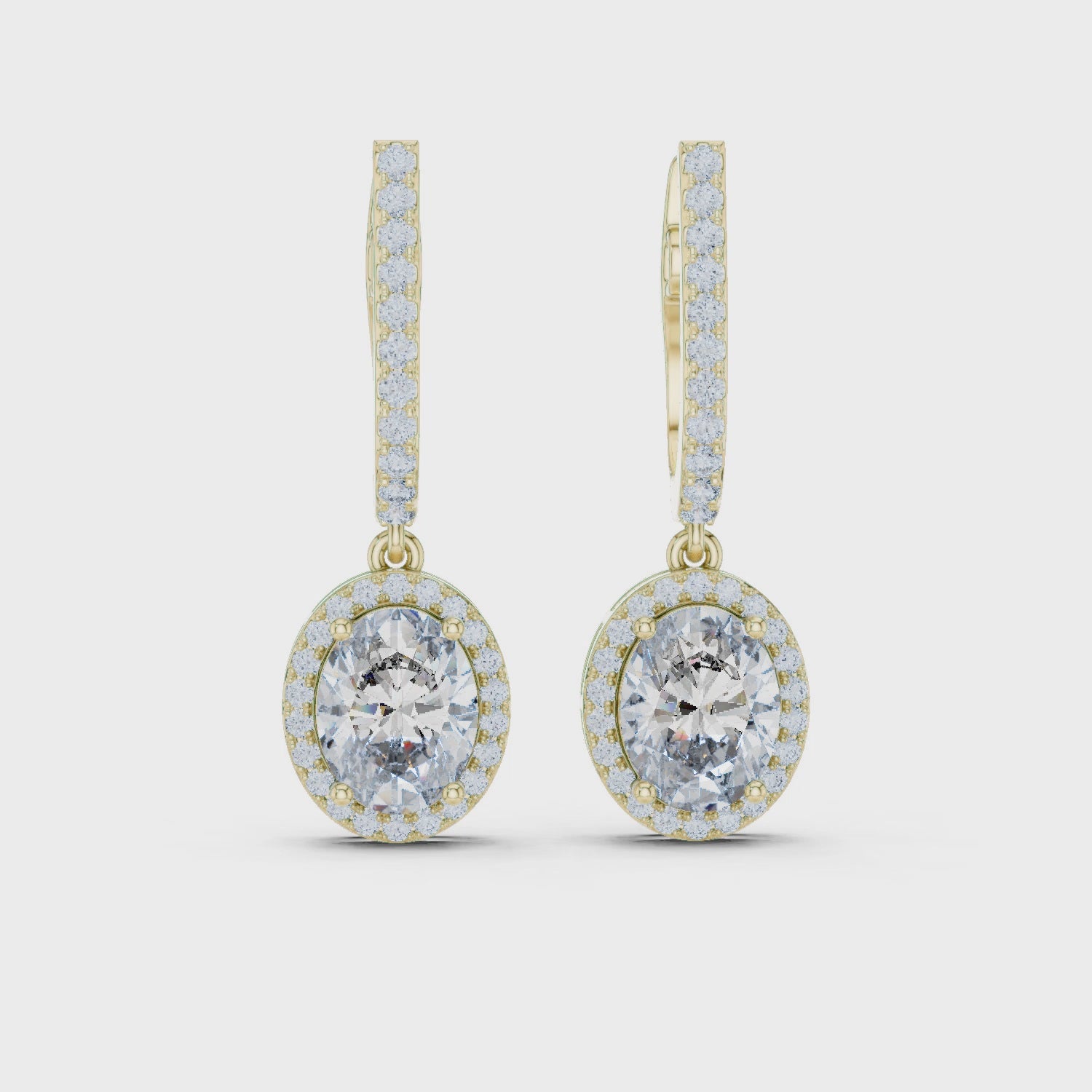4.02CT Oval Lab Diamond Earrings in 18K Gold | Halo Dangle Design