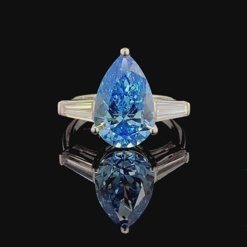 Mirano Jewels TCW 7.04CT Pear Cut Vvid Blue Diamond Ring in 14K Gold