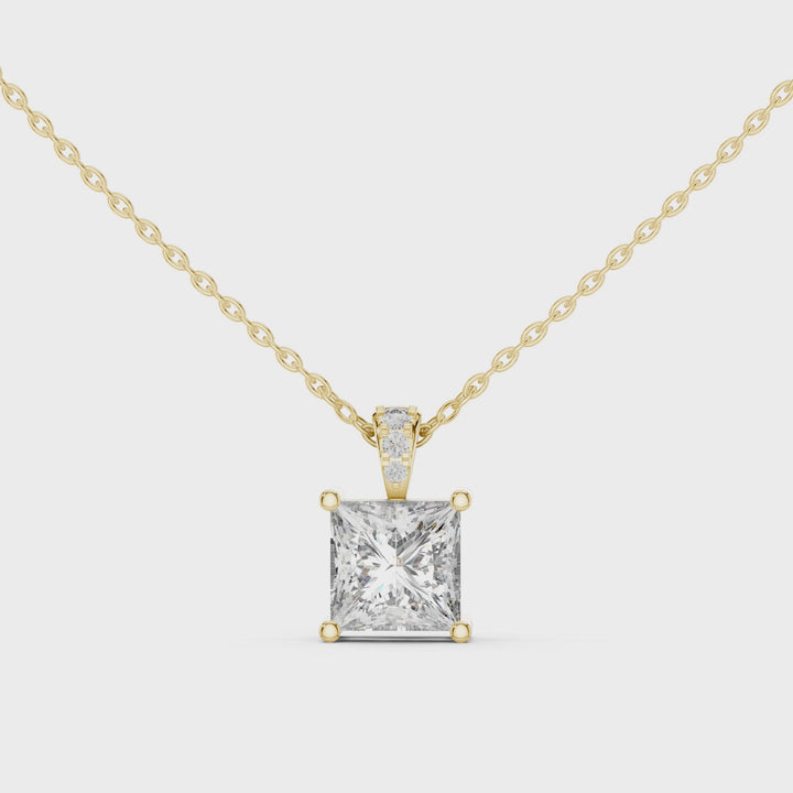 1.79CT Lab  Diamond Square Pendant in 14K Gold | Princess-Cut