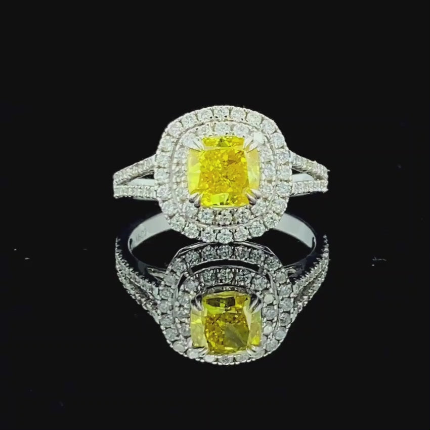 Mirano Jewels TCW 1.76 Carat Fancy Vivid Yellow Diamond Ring in 14K Gold