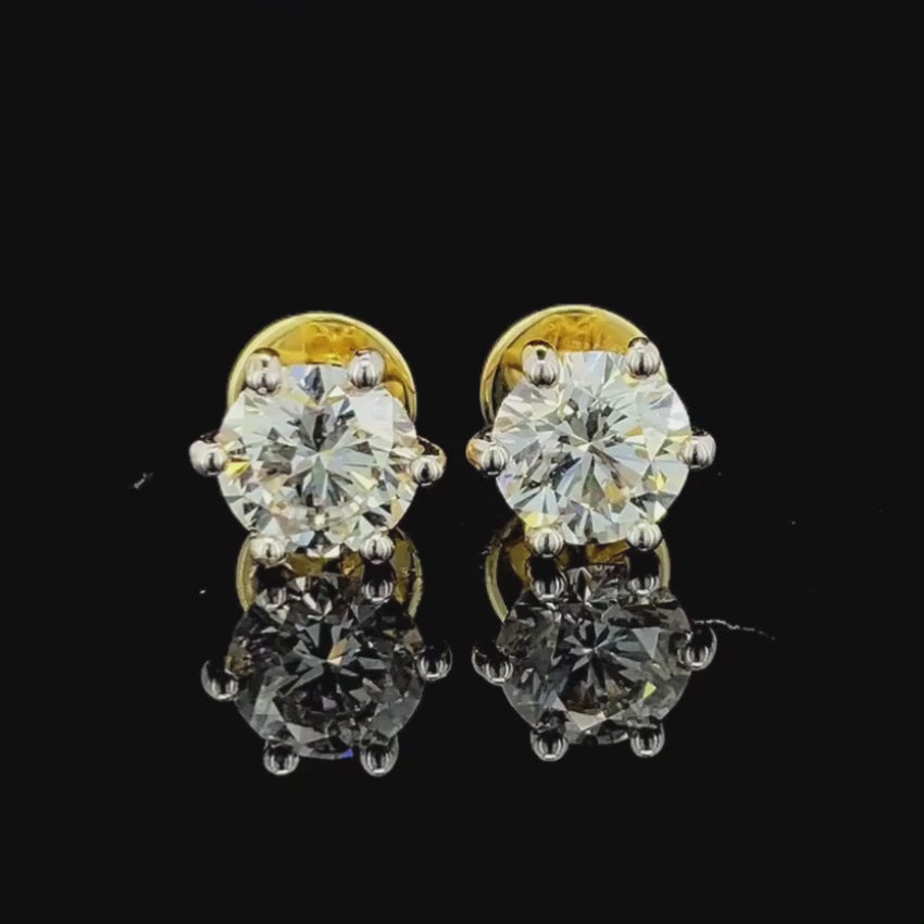 Mirano Jewels 1CT+1CT Each D VS1 Lab Grown Diamond Stud Earrings in 18K Gold IGI Certified
