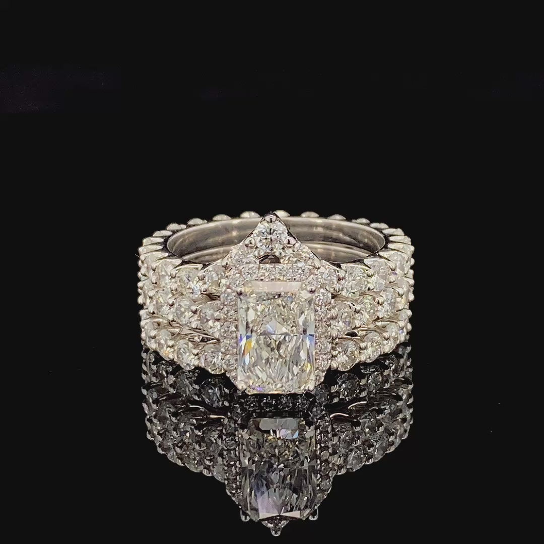 Mirano Jewels TCW 7.21 CT Lab Grown Diamond Halo and Band 3 Ring Stack 14K Gold