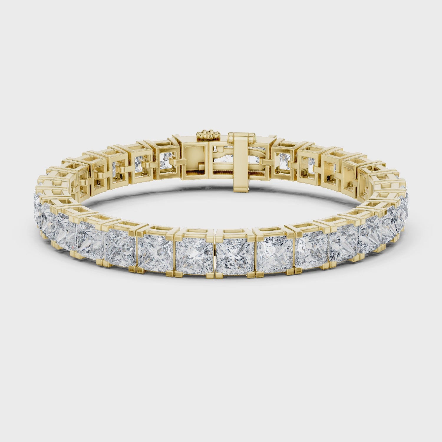 24.28 CT E Color VS2 Princess Cut Lab Grown Diamond Tennis Bracelet in 18K Gold