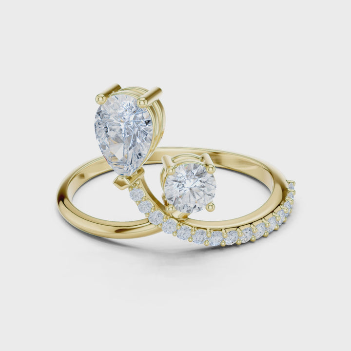 0.89CT Pear & Round Lab Grown Diamond Bridal Ring In 14K Gold